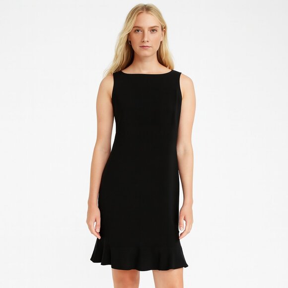 Ann Taylor Black Crepe Sleeveless Ruffle Flutter Hem Sheath Dress Office 14P - Picture 8 of 8